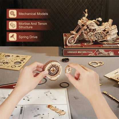 Robotime Rokr Cruiser Motorcycle DIY Wooden Model Building Block Deals DealSniper.net