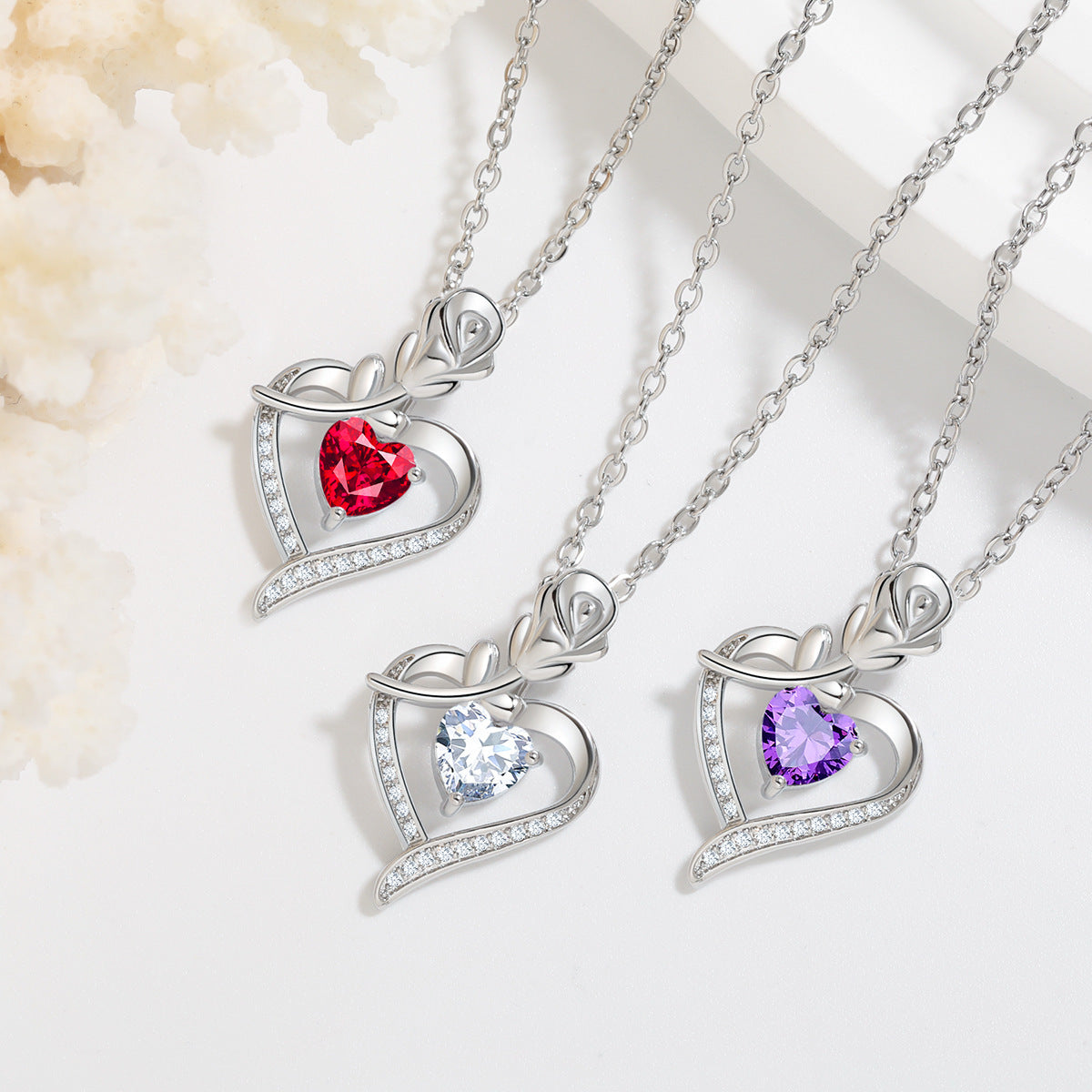 Rose Heart-shaped Necklace With Rhinestones Fashion Jewelry dealsniper-net