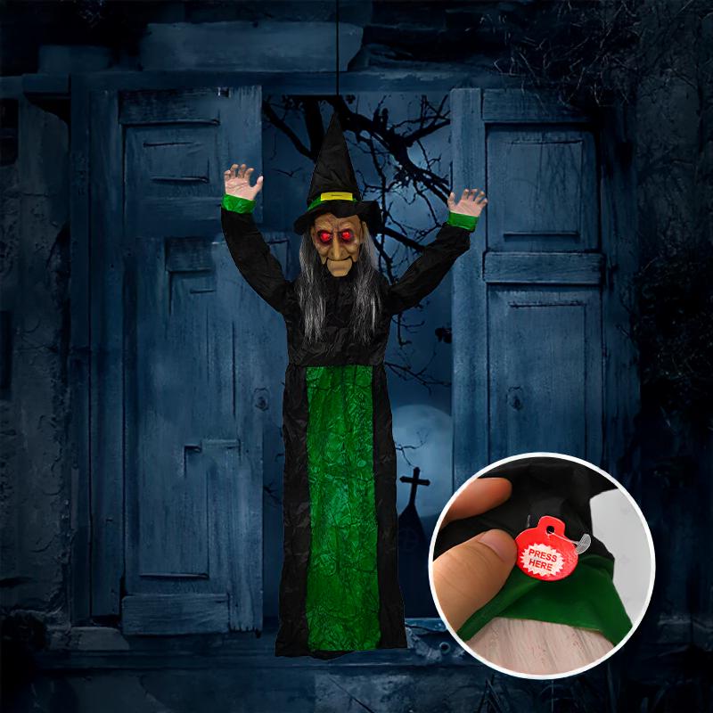 Horror Halloween Witch Hanging Ghost Electric Mouth Opening Sensor Holidays DealSniper.net