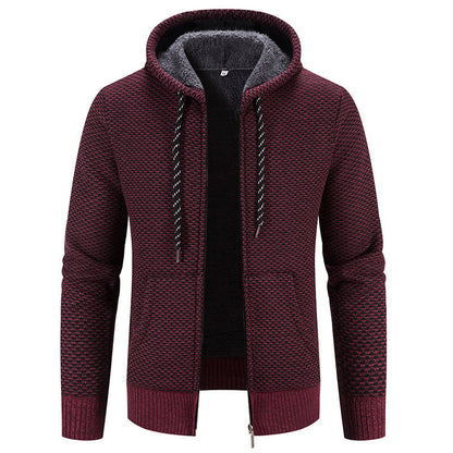Winter Coat Zipper Closure Solid Color Long Sleeves Men DealSniper.net Wine Red 2XL