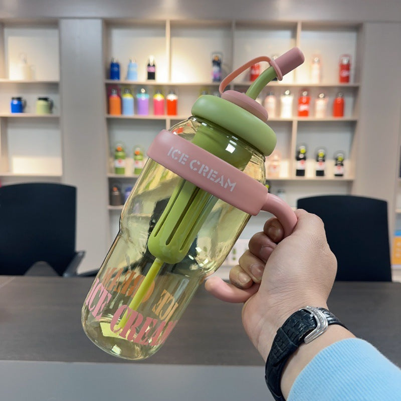 Plastic Water Bottle With Straw Cartoon Cup Drinking Cup Kitchen DealSniper.net Pink 1200ml