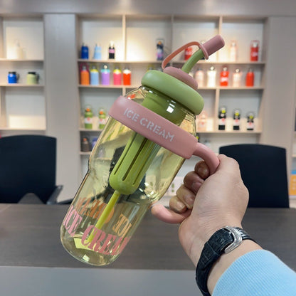 Plastic Water Bottle With Straw Cartoon Cup Drinking Cup Kitchen DealSniper.net Pink 1200ml