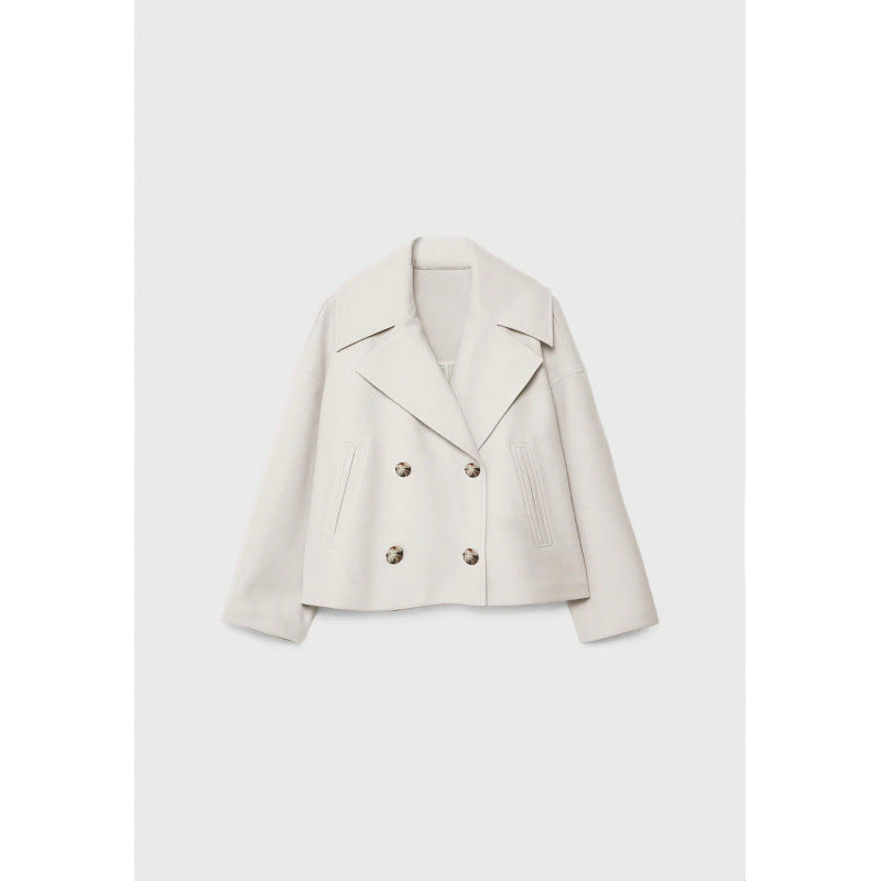 Ins Double-breasted Lapel Blazer Jacket Fashion Loose Woolen Women null Milky White 2XL