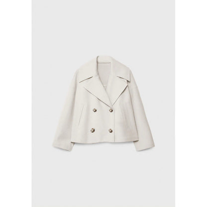 Ins Double-breasted Lapel Blazer Jacket Fashion Loose Woolen Women null Milky White 2XL
