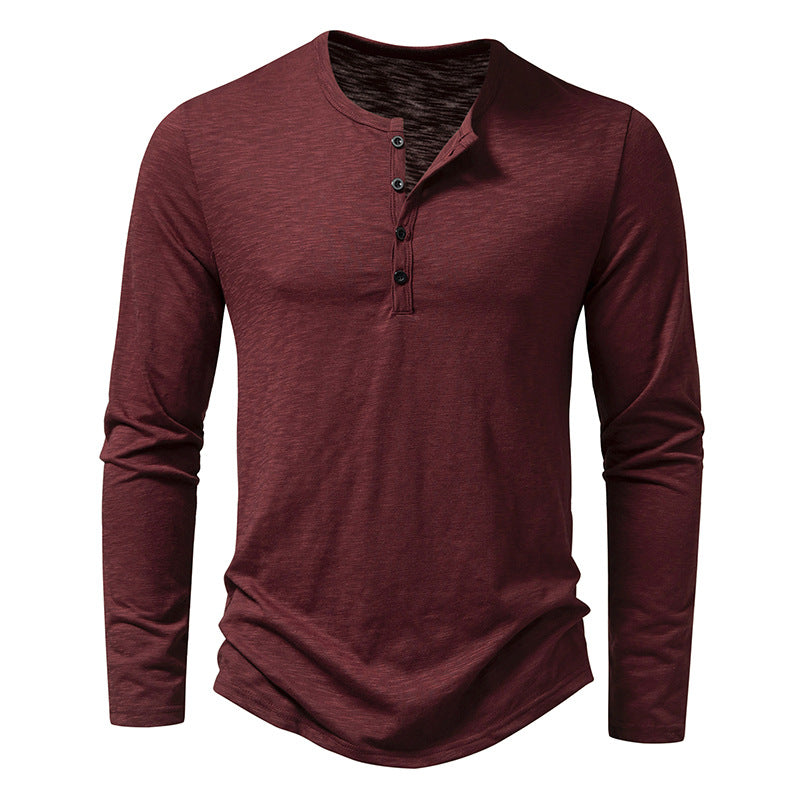 Men's Long-sleeved T-shirt Fashion Casual Solid Color Men Gym From House Wine Red L
