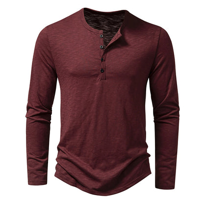 Men's Long-sleeved T-shirt Fashion Casual Solid Color Men Gym From House Wine Red L