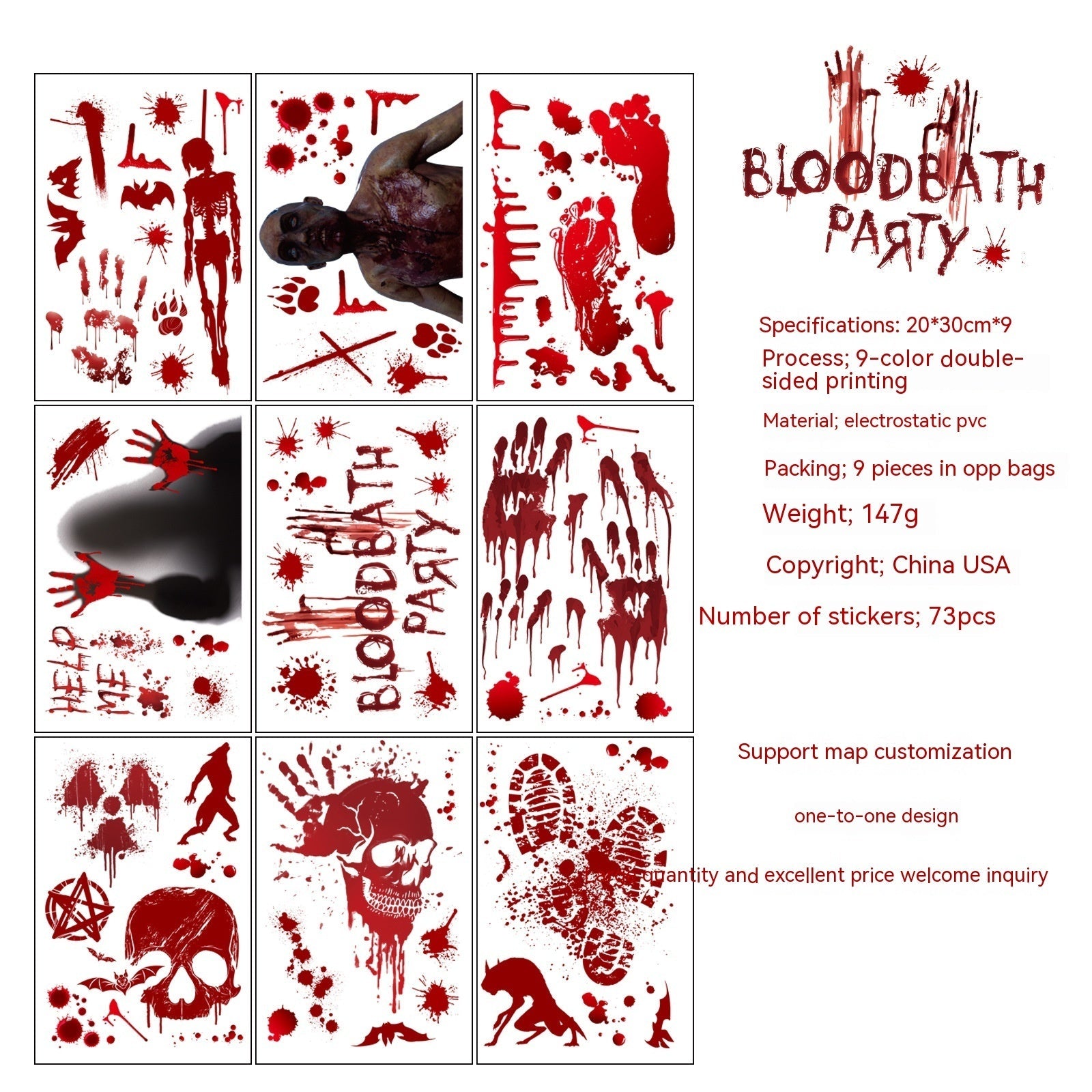 Halloween Window Stickers Horror Blood Handprint Footprint Holidays DealSniper.net A Set Of 9 Pieces Of Blood