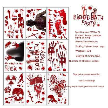 Halloween Window Stickers Horror Blood Handprint Footprint Holidays DealSniper.net A Set Of 9 Pieces Of Blood