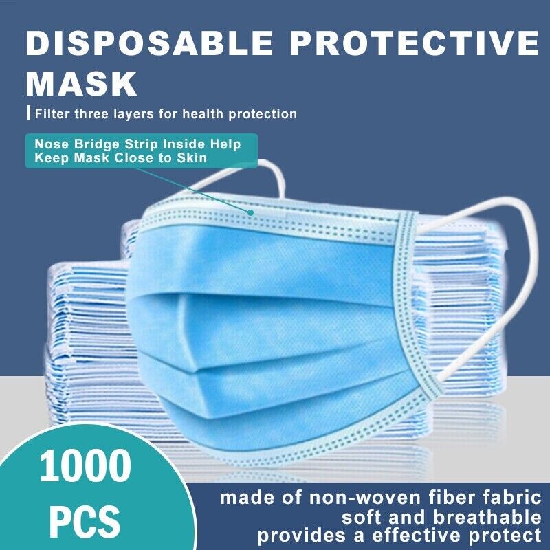 1000 Pcs Disposable Face Mask Non Medical Surgical 3-Ply Health dealsniper-net