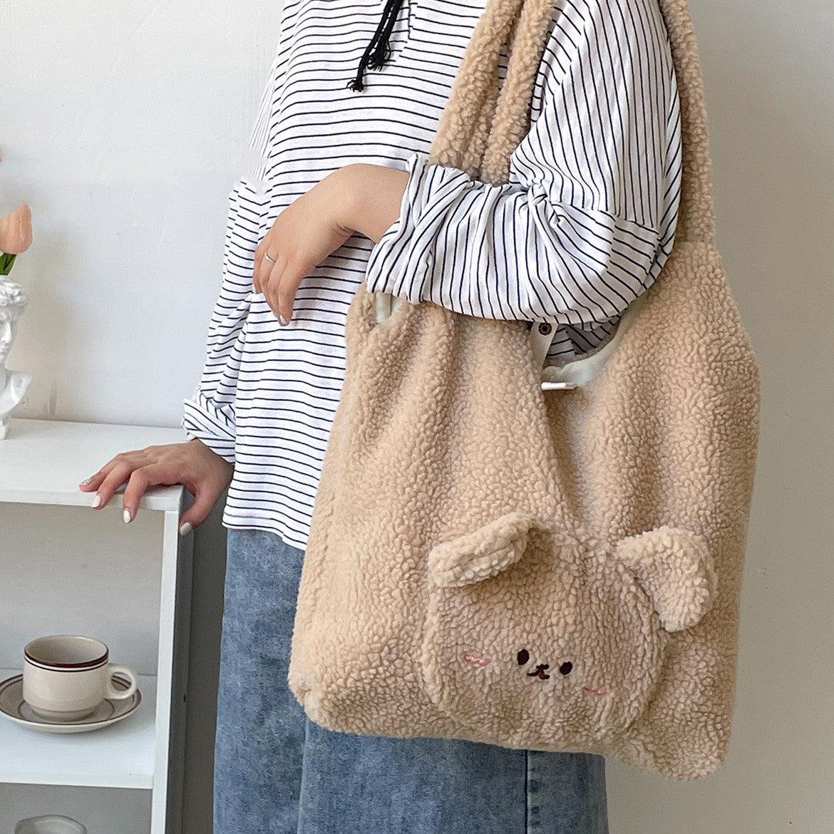 Personalized Bag For Women 3D Cartoon Bear Lamb Wool