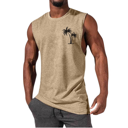 Coconut Tree Embroidery Vest Summer Beach Tank Tops Men dealsniper-net Khaki 3XL