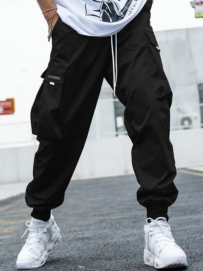 Multi-pocket Cargo Pants Men's Casual Hip-Hop Drawstring Men Gym From House Black 3XL