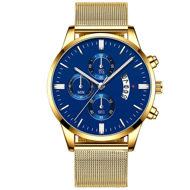 Mens Business Luxury Watches For Men Mesh Band Quartz Watch Jewelry Gym From House Gold Blue