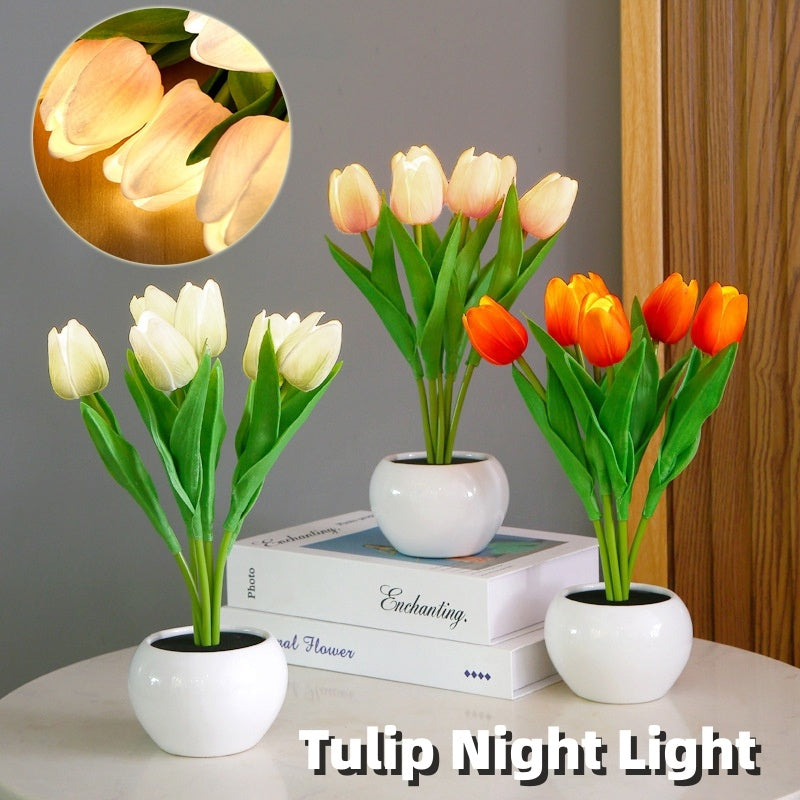 LED Tulip Flower Night Light Artificial Flowerpot Potted Plant  Lamp