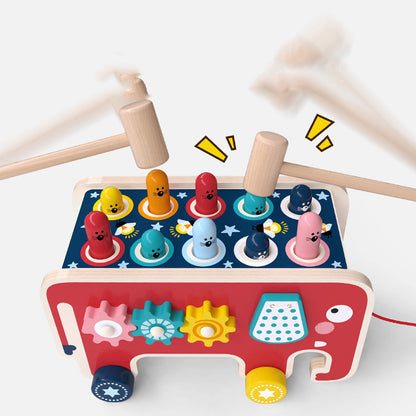 Montessori Toddlers Kids Wooden Pounding Bench Animal Bus Toys Early Educational Set Gifts For Children Toy Musical Instrument Kids dealsniper-net