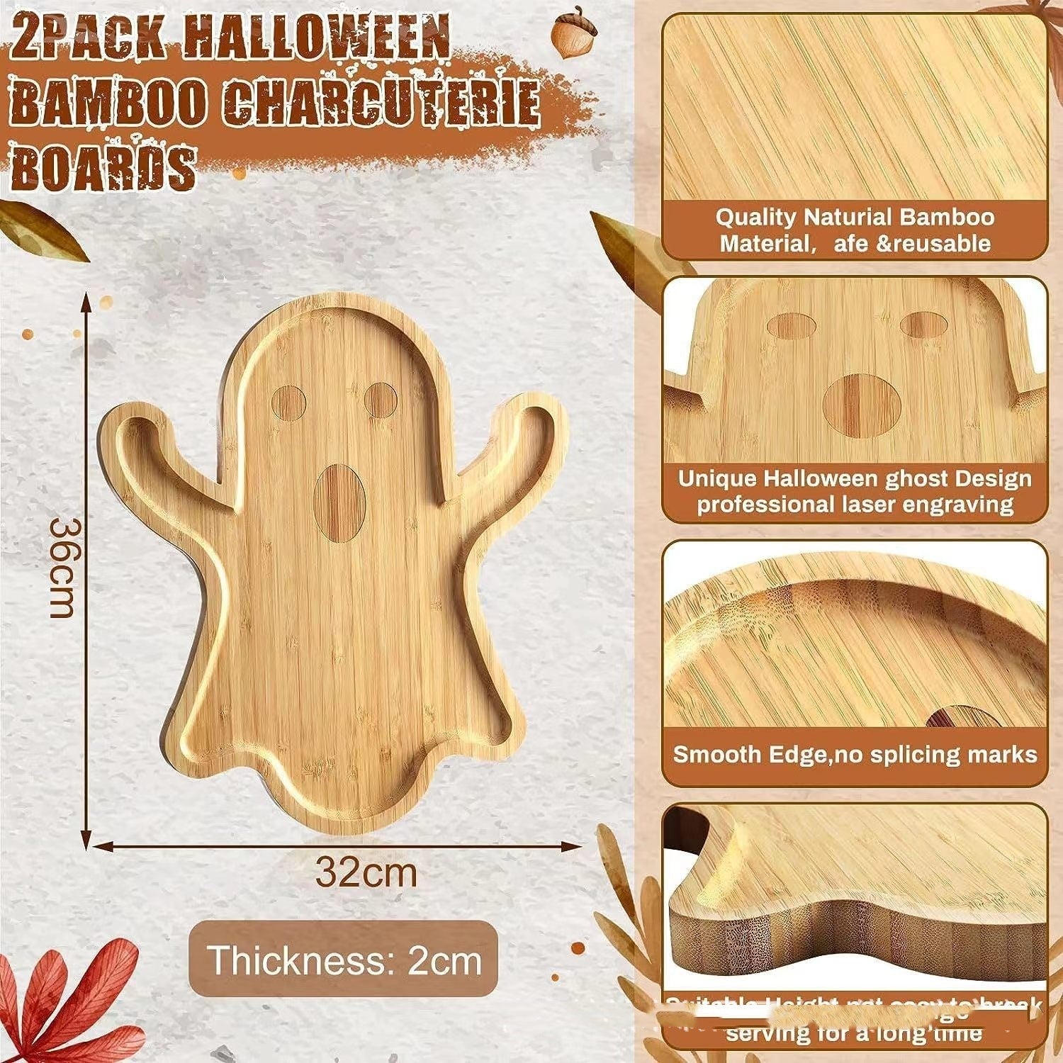 Halloween Ghost Wood Pan Plates Fruit Dishes Decorative Tray Holidays DealSniper.net Wood Color 34x29x1.5cm