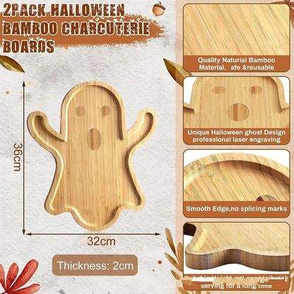 Halloween Ghost Wood Pan Plates Fruit Dishes Decorative Tray Holidays DealSniper.net Wood Color 34x29x1.5cm