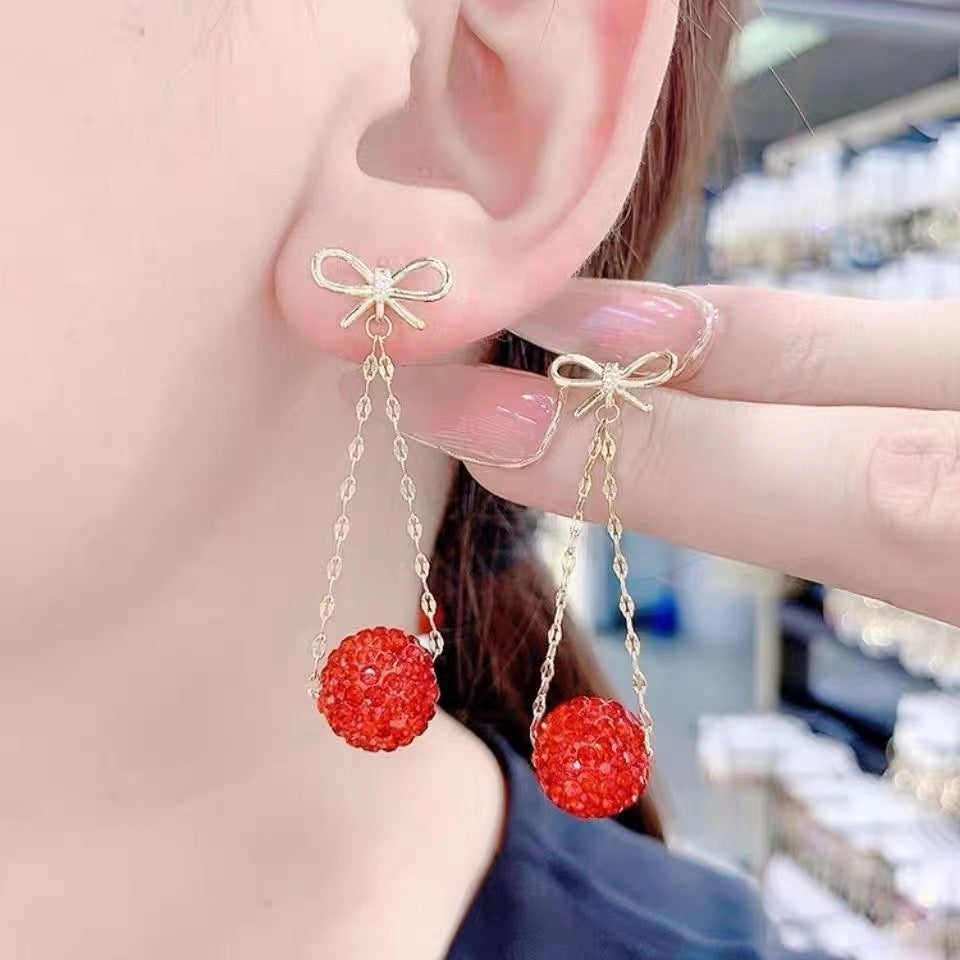 Golden Bow With Red Rhinestone Fashion Simple Eardrops Jewelry dealsniper-net
