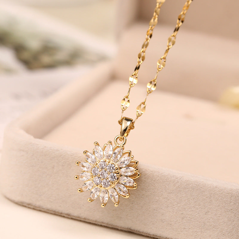 Double-layer Rotatable Sunflower Necklace Jewelry Jewelry dealsniper-net