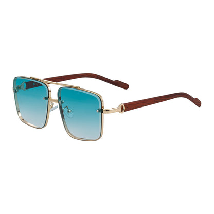 Square Frame Cut Edge Sunglasses Men's Imitation Wood Grain Men Gym From House C5 gradually green copper