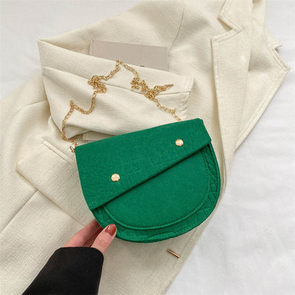 Casual Felt Solid Color One-shoulder Crossbody Bag Foreign Saddle Women dealsniper-net Green