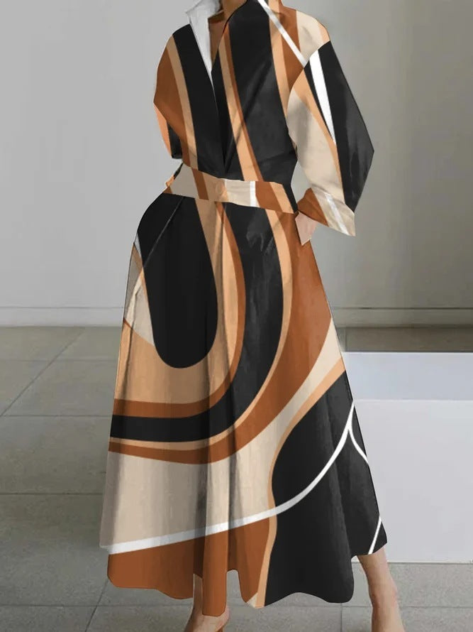 Long-sleeve Blouse Elastic Waist Swing Dress Women DealSniper.net