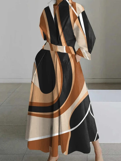 Long-sleeve Blouse Elastic Waist Swing Dress Women DealSniper.net