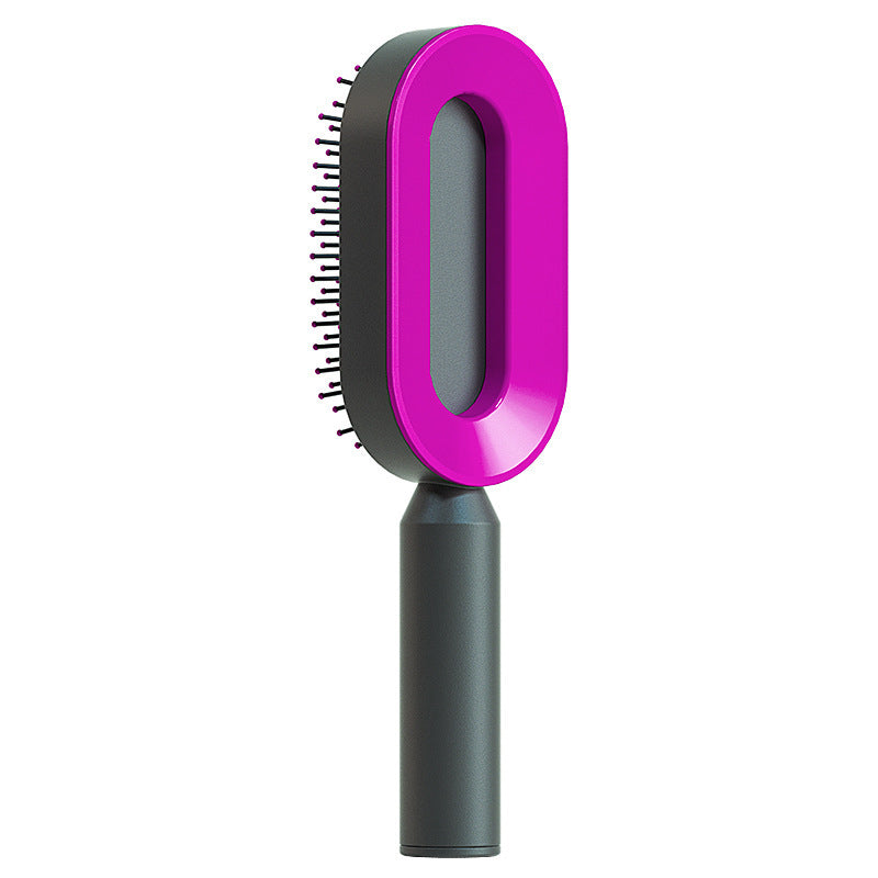 Self Cleaning Hair Brush For Women One-key Cleaning Hair Loss Airbag Massage Scalp Comb Anti-Static Hairbrush Beauty DealSniper.net Black purple