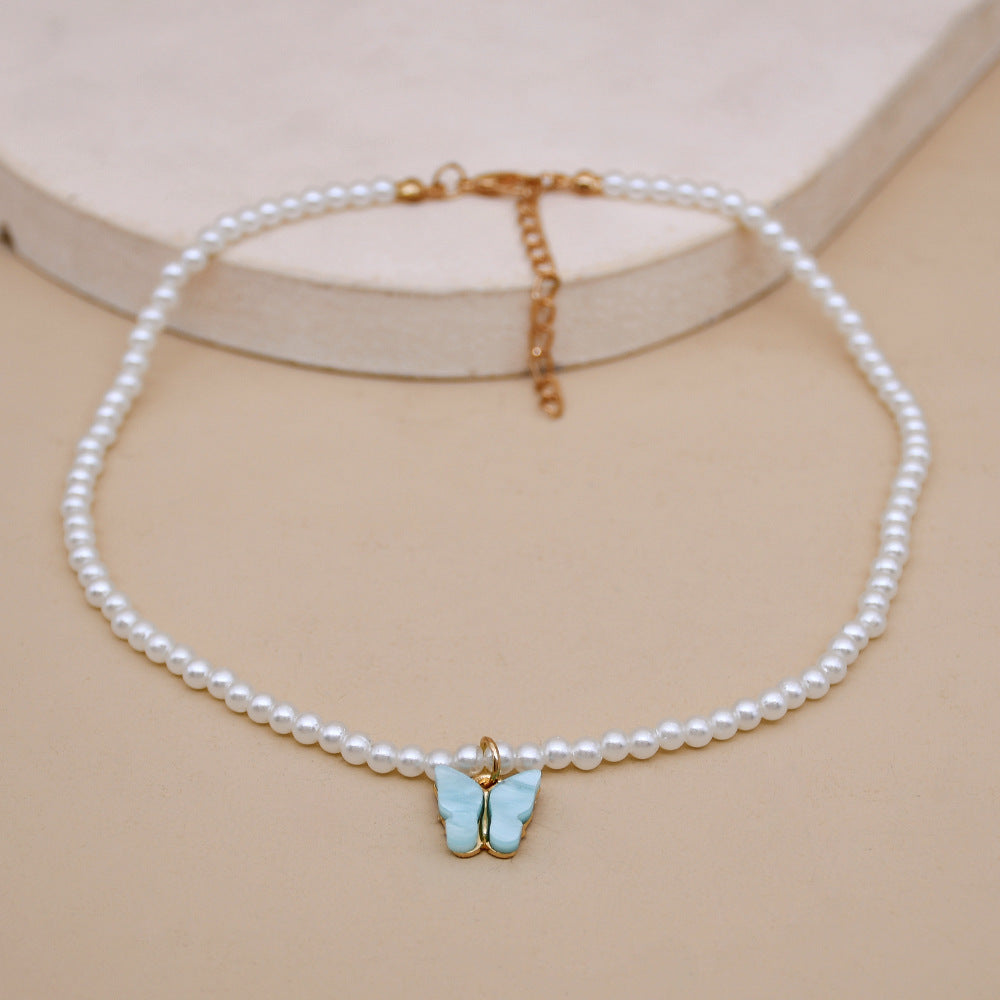 Opal Bow Knot Pearl Necklace Women Women dealsniper-net Blue