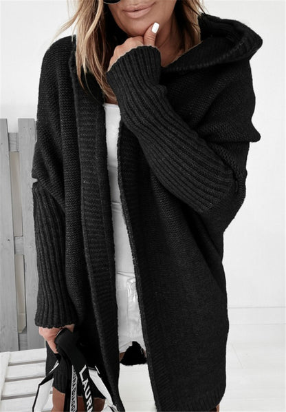 Fashion Bat Sleeve Hooded Cardigan Oversized Loose Women Gym From House Black L