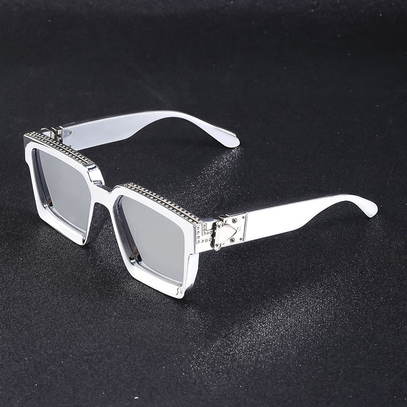 Diamond-Encrusted Large Square Frame Sunglasses For Women Women Gym From House