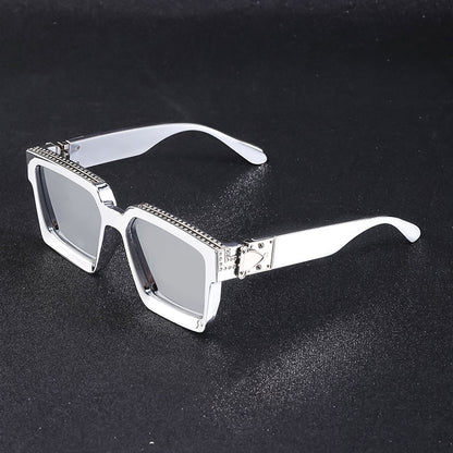Diamond-Encrusted Large Square Frame Sunglasses For Women Women Gym From House