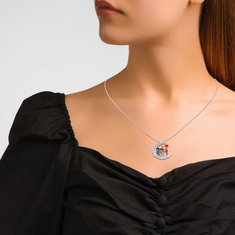 Halloween Moon-shaped Skull Necklace With Rhinestones Jewelry Gym From House