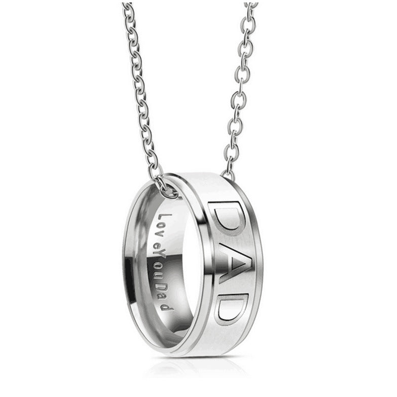 Ornament Ad Mom Ring Titanium Steel Pendant Neck Accessories Jewelry dealsniper-net Silver DAD Ring Necklace