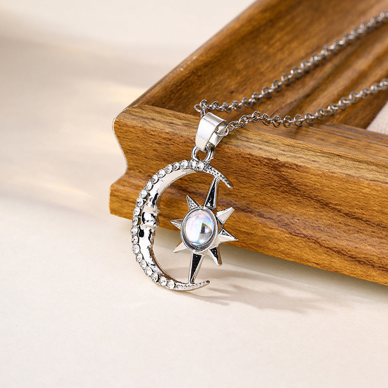 Fashion Jewelry Fashion Moon Star Zircon Pendant Necklace Jewelry DealSniper.net H9027B