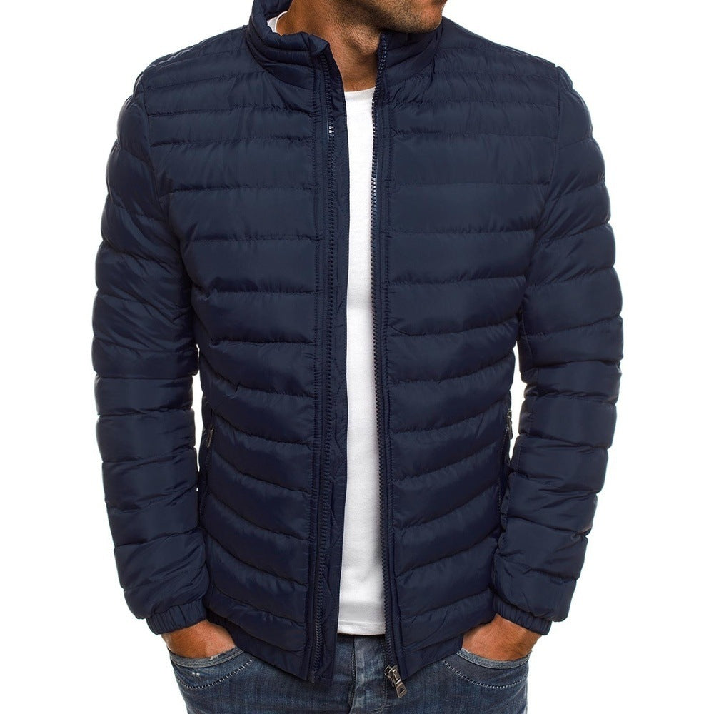 Men Jacket Zipper Solid Color Long Sleeves Pockets Overcoat Men dealsniper-net Navy Blue 2XL