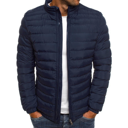 Men Jacket Zipper Solid Color Long Sleeves Pockets Overcoat Men DealSniper.net Navy Blue 2XL