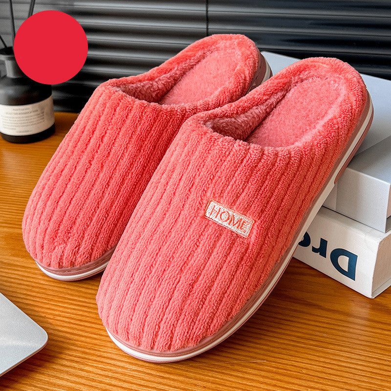 Solid Color Simple Cotton Slippers Winter Non-slip Home Warm Plush Slippers Household Indoor Couple Women's House Shoes Women dealsniper-net Watermelon Red 36or37