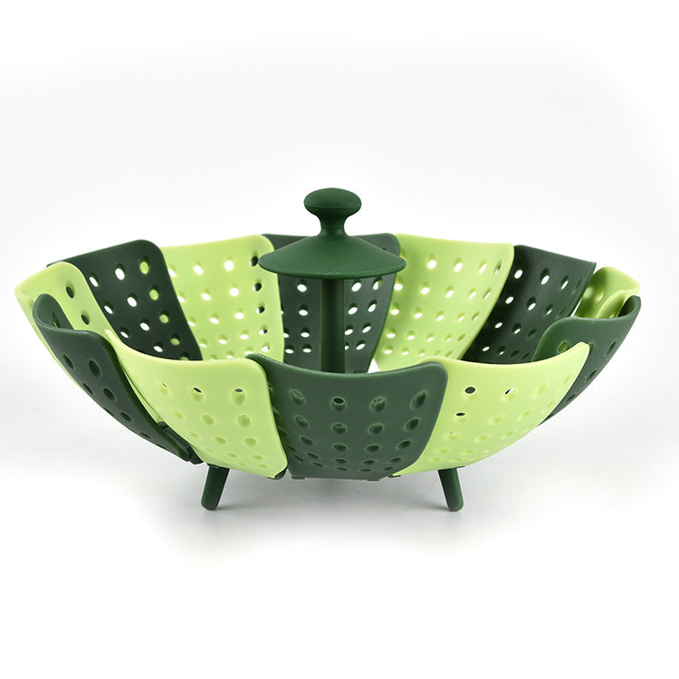 Kitchen Foldable And Retractable Fruit Basket In Plastic Steamer With Handle Kitchen DealSniper.net Green