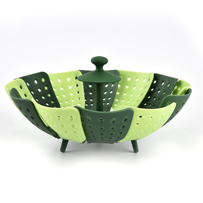 Kitchen Foldable And Retractable Fruit Basket In Plastic Steamer With Handle Kitchen DealSniper.net Green