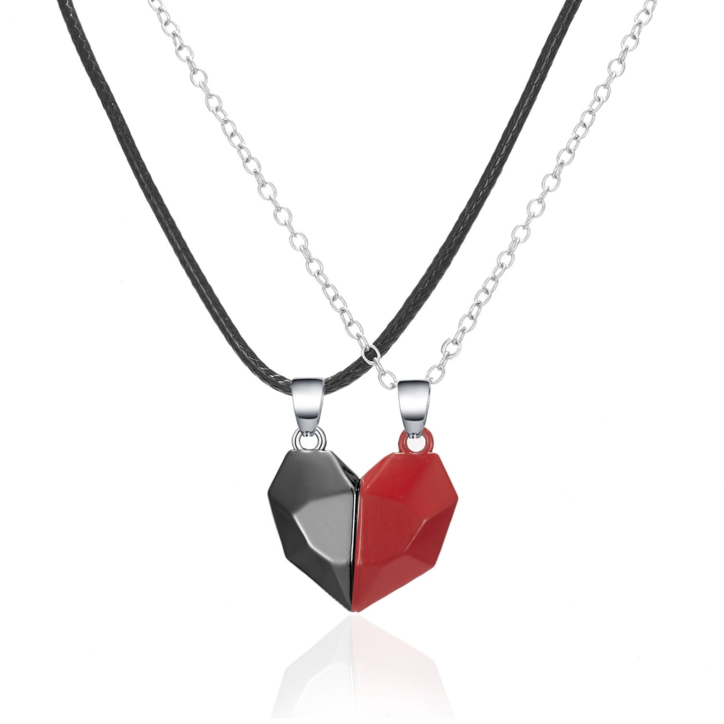 Minimalist Lovers Matching Friendship Heart Pendant Couple Magnetic Distance Faceted Heart Pendant Necklace Couple Jewelry Jewelry dealsniper-net Black red