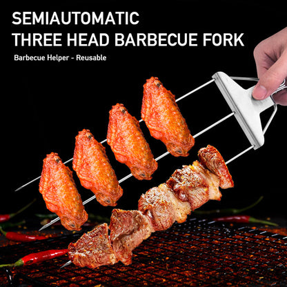 3-Prong Skewer Stick Needles Kebab 3 Way Forks