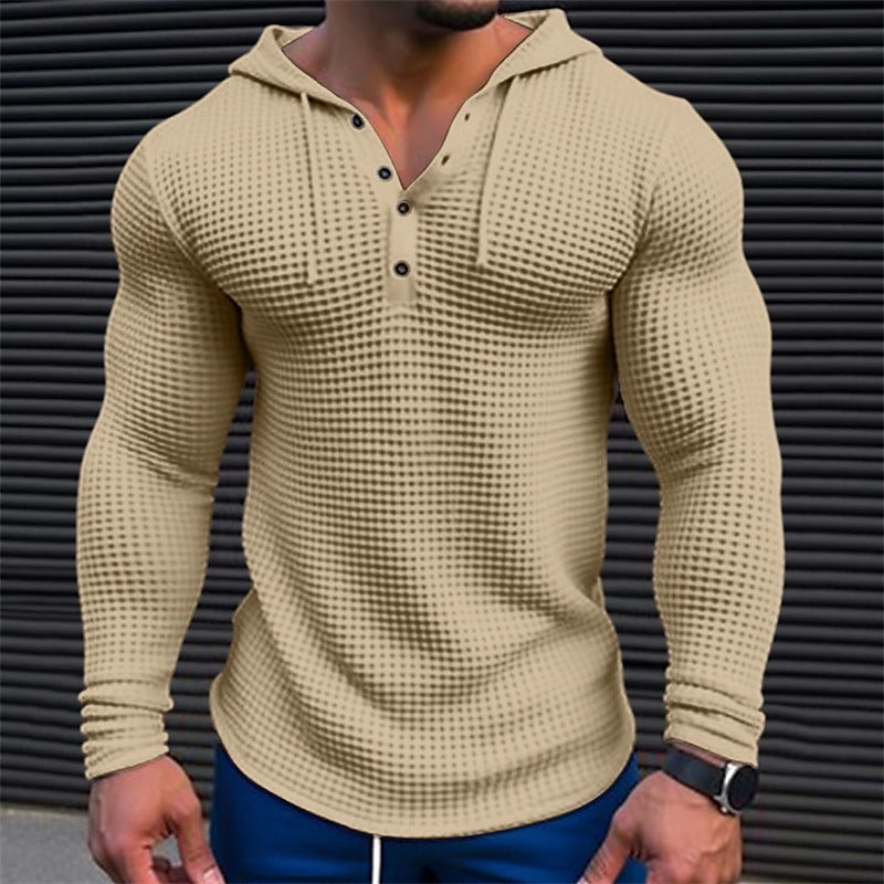 Men's Pullover Casual Long Sleeve T-shirt Waffler Slim Tops