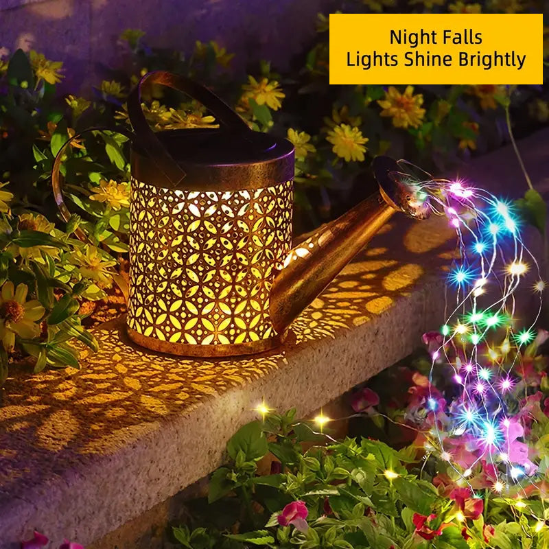 1 2pcs Watering Can Lights, Copper Solar Garden Lights Outdoor Gym From House