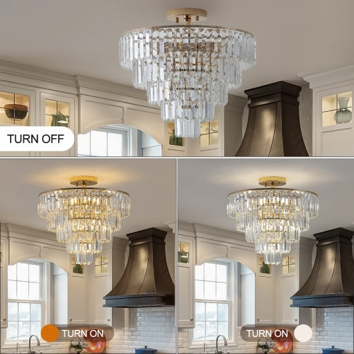 Golden Crystal Chandelier 5-layer Round Semi-recessed