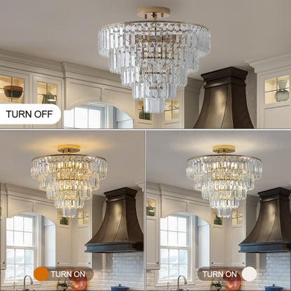 Golden Crystal Chandelier 5-layer Round Semi-recessed