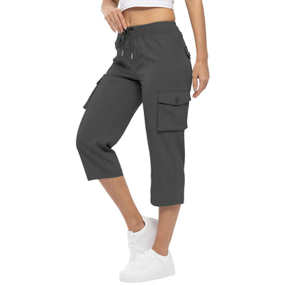Women's High Waist Drawstring Pocket Loose Pants Women DealSniper.net Gray L