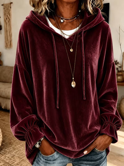 Women Fall Winter Loose Drawstring Velvet Hooded Sweatshirt Women Gym From House