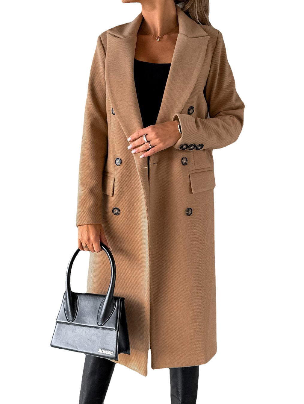 Long Sleeve Lapel Coat Winter Fashion Solid Double Breasted Women dealsniper-net Khaki 2XL