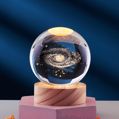 Crystal Ball 3D Inner Carved Solar System Glowing Night Lights Home Decor dealsniper-net Milky Way 6CM Ball And Base